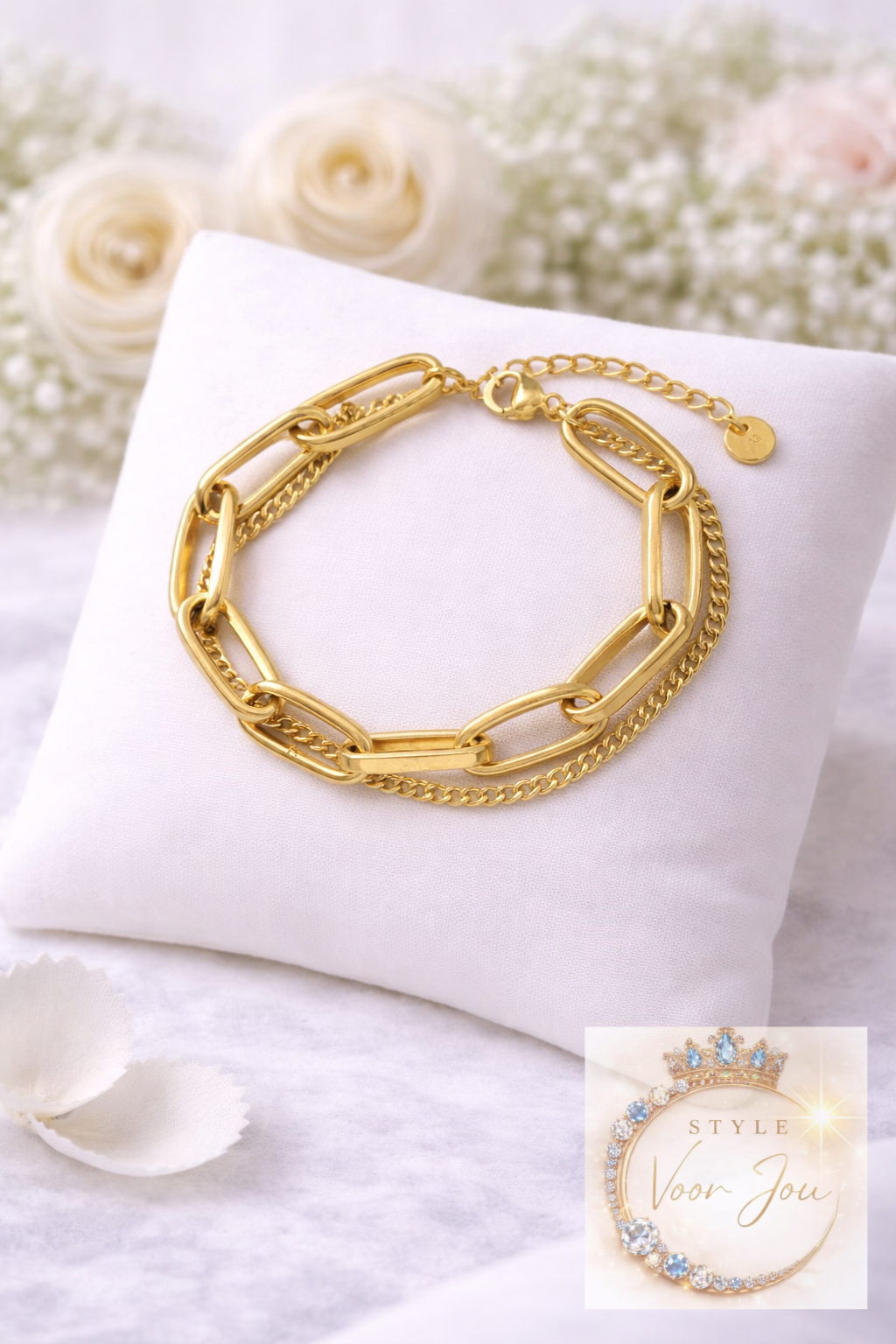Goudkleurige armband met dubbele schakel
