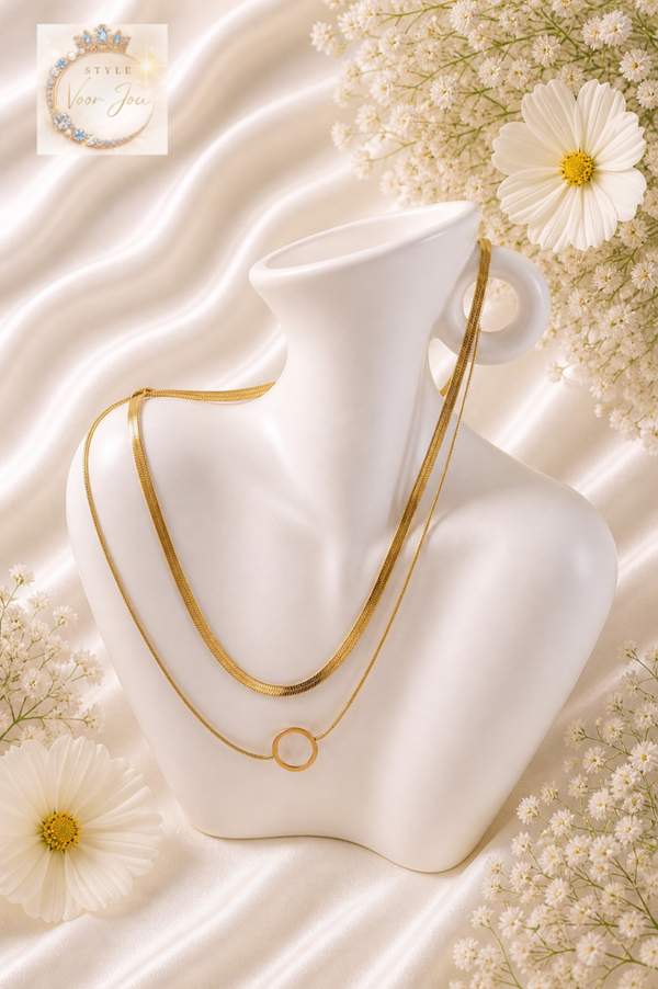 Gelaagde gouden ketting – moderne elegantie,18K verguld staal