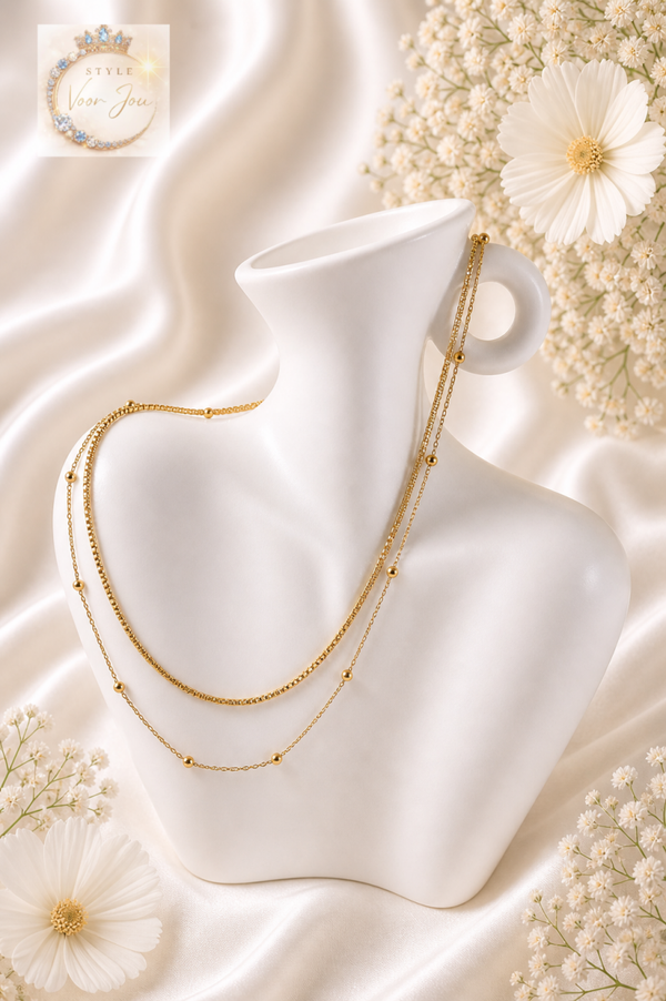 Elegante dubbele ketting van chirurgisch staal in goudkleur