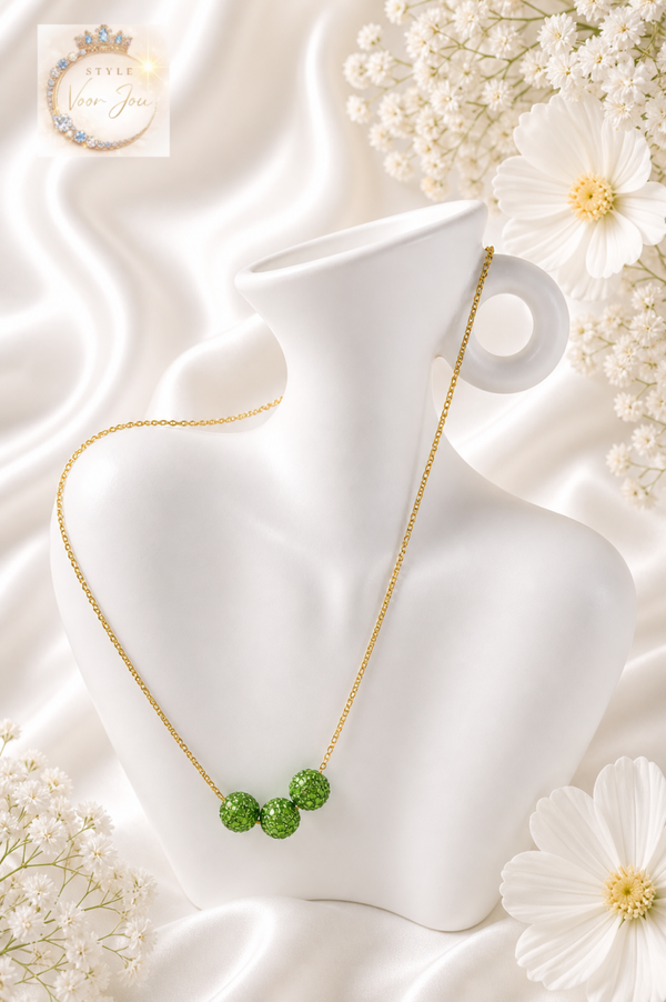 Gouden ketting met groene kralen – minimalistische elegantie⚡