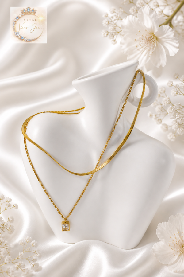 Gelaagde gouden ketting met hanger – moderne klasse💐