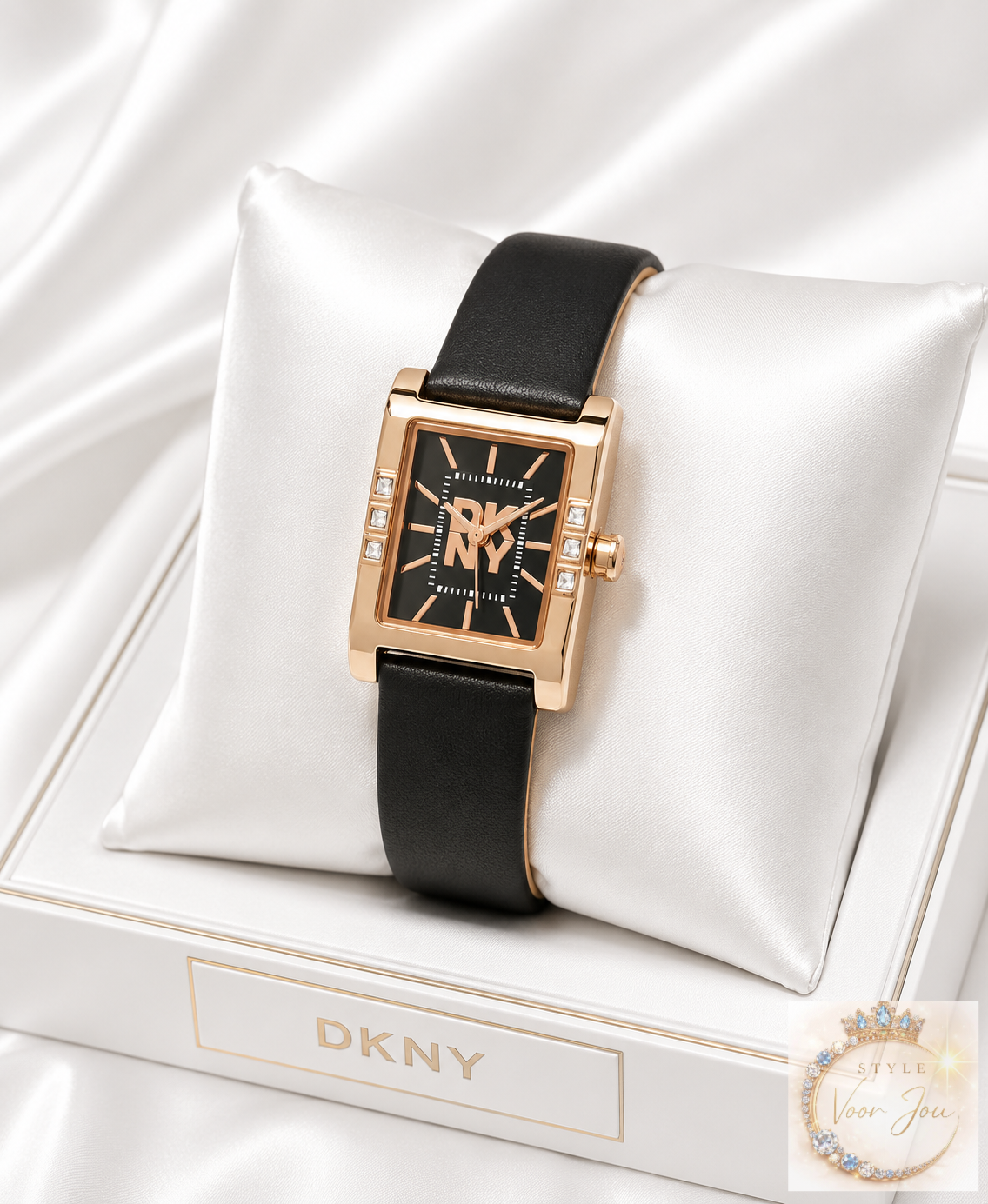 ✨Elegant DKNY horloge met een stijlvolle zwarte leren armband