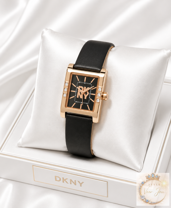 ✨Elegant DKNY horloge met een stijlvolle zwarte leren armband