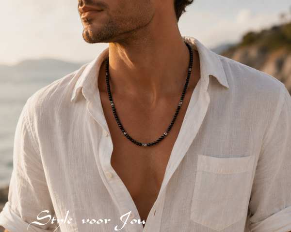 🖤 Herenketting met Zwarte Toermalijn & Lavasteen 🖤