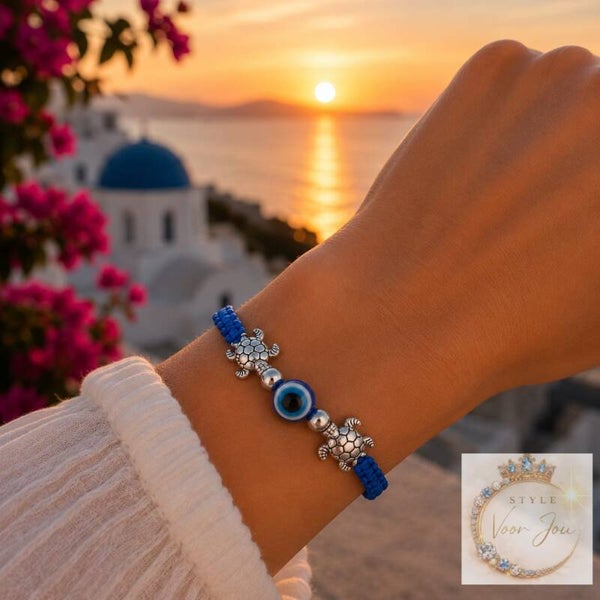 🐢 Verstelbaar armbandje met schildpad en beschermend oog