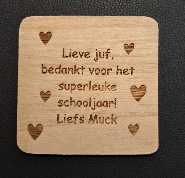 Onderzetter vierkant Juf bedankt