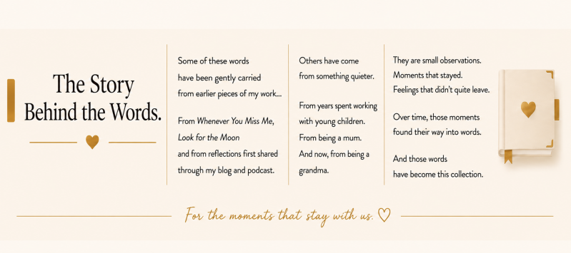 A soft, calming promotional banner for Gentle Words by Penelope Willis, featuring a child holding a teddy by the sea at sunset with a lighthouse in the distance, alongside text announcing “A gentle new book is on its way” and “Coming June 2026,” 