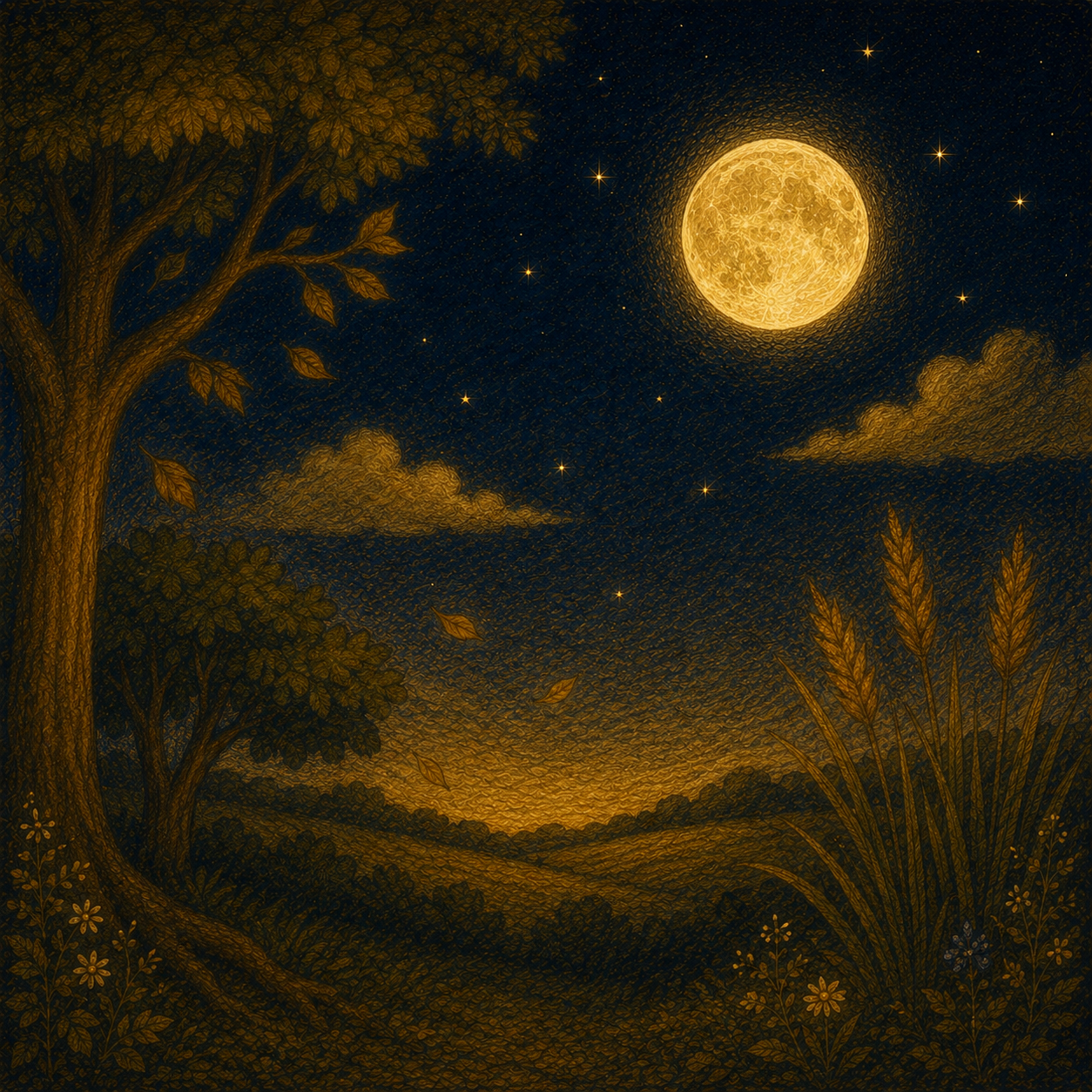 glowing full moon in a soft night sky over a peaceful landscape from Whenever You Miss Me, Look for the Moon by Penelope Willis, a calming children’s bedtime story about love, distance and emotional reassurance