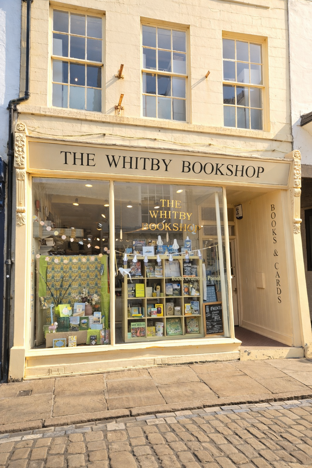 Front view of Whitby Bookshop, a well-known independent bookshop in Whitby, North Yorkshire, where Lottie and the Hotel by the Sea by Penelope Willis is available