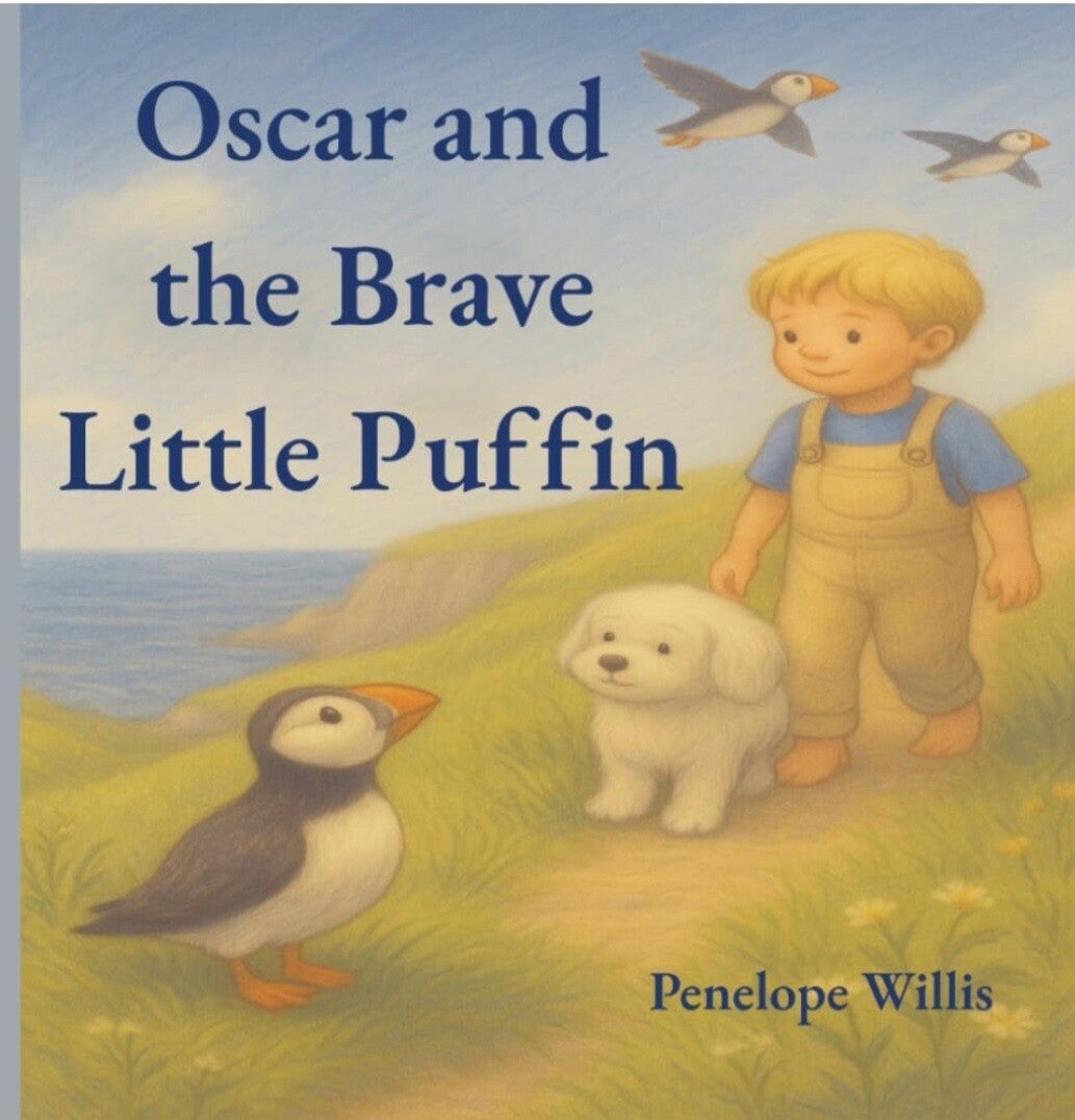 “Oscar and the Brave Little Puffin book cover by Penelope Willis, calming children’s story about courage and friendship