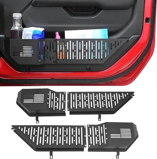 Metal Front Door Pocket Storage Box Custom Fit for Jeep Wrangler JL JLU 4XE 2018-2025 & Gladiator JT 2020-2025 - Interior Accessories Door Expansion Storage Organizer (Not for Power Seats), 2PCS