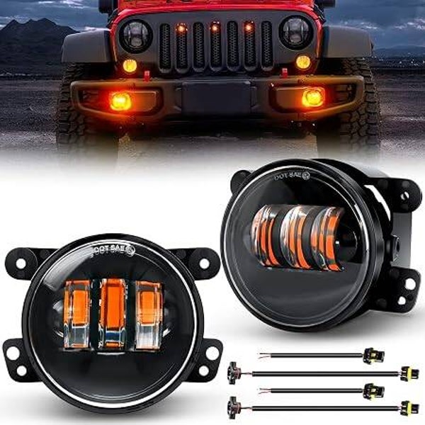 Nilight 4 Inch LED Fog Light Assembly Compatible with 2007-2018 Jeep Wrangler JK Unlimited JKU with Conversion Cables Front Bumper Replacement 60W Driving Offroad Amber LED Foglights, 2 Years Warranty | For Wrangler JK Unlimited JKU 2007 2008 2009 2010 20