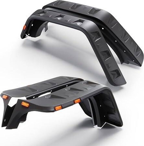 ECOTRIC Fender Flares w/LED Side Maker Compatible with 2007-2018 Jeep JK Wrangler 2/4 Door Model Unlimited Rubicon Unlimited, Pocket-Riveted Style Smooth Matte Black Wheel Flares Cover 4Pcs