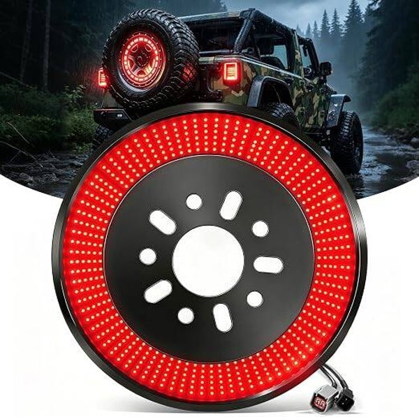 Spare Tire Brake LED Red Light for Jeep Wrangler JK/JKU/YJ/TJ 2007-2018, Plug-N-Play 405pcs Red LED Wheel Light 3rd Brake Light Rear Tail Stop Light Wrangler JK Accessories