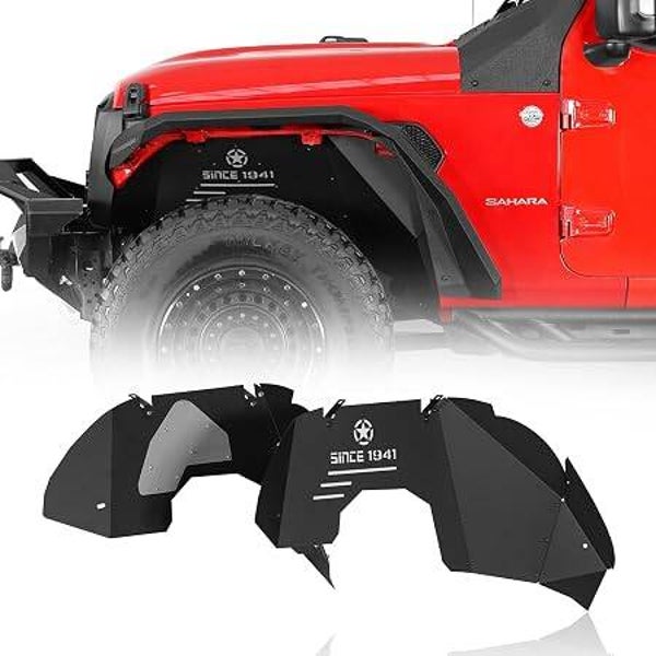 Hooke Road JT JL Front Inner Fender Liners Aluminum for 2018-2025 Jeep Wrangler JL 2 or 4 Doors & Gladiator JT (Exclude Rubicon 3.6L Engine Edition), 2 PCS Wheel Well Liner