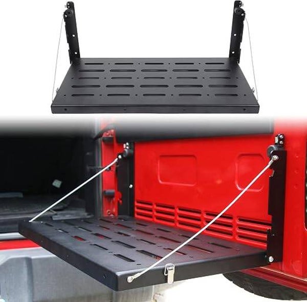 CheroCar for Jeep JK Tailgate Table Rear Foldable Cargo Shelf for Jeep Wrangler 2007-2019 JK JKU, Aluminum Alloy, Storage Rack Accessories, Black…