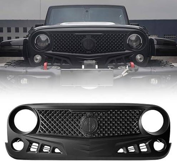 Front Grill with Mesh Matte Black Grille For Jeep Wrangler 2007-2018 Rubicon Sahara Sport JK for Jeep Wrangler JK JKU 2007-2018 (Siege)