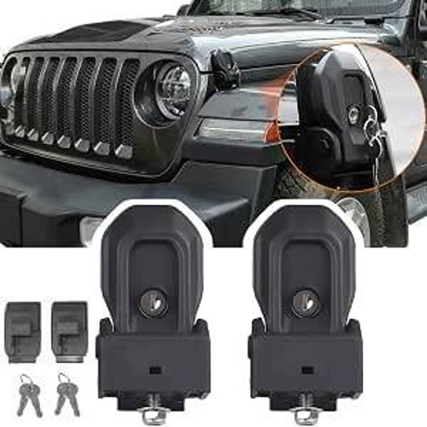 Car Anti-Theft Hood Latches Catch for 2018 2019 2020 2021 2022 2023 2024 Jeep Wrangler JL JLU 4XE Rubicon Sahara Sport Gladiator JT with Lock Keys | With Lock Keys, Car Exterior Accessories