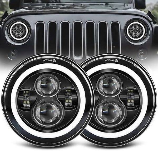 ZIMABLUE 7 inch led Headlight Round 2pc Projector 7 inch Halo led Headlight H6024 DOT Approved Hi/Lo Beam DRL Amber Turn Signal Compatible with Jeep Wrangler JK TJ CJ Compatible with Chevy and miata