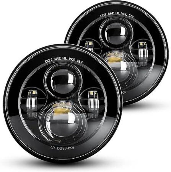 LX-LIGHT 7'' Round Black Cree LED Headlight High Low Beam for Jeep Wrangler JK TJ LJ CJ Hummber H1 H2 (Pair)