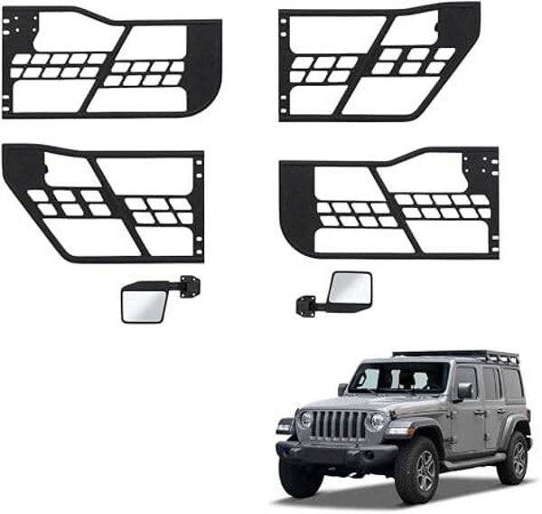 Half Door Kit with Side Mirrors for Jeep Wrangler JL 4-Door Unlimited 2018–2025 | Heavy-Duty Steel Tube Half Doors | Off-Road Open Air Replacement Doors | Jeep Exterior Accessories