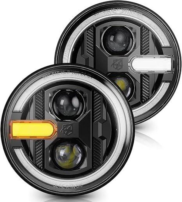 Xprite 1200% Brighter Anti Flicker LED Headlights w/Halo Amber Turn Signal, 7 Inch LED Headlights Fits 1997-2018 Jeep Wrangler JK TJ LJ Hummer H1 H2 H6024 Hi/Low Beam DOT Approved Plug and Play