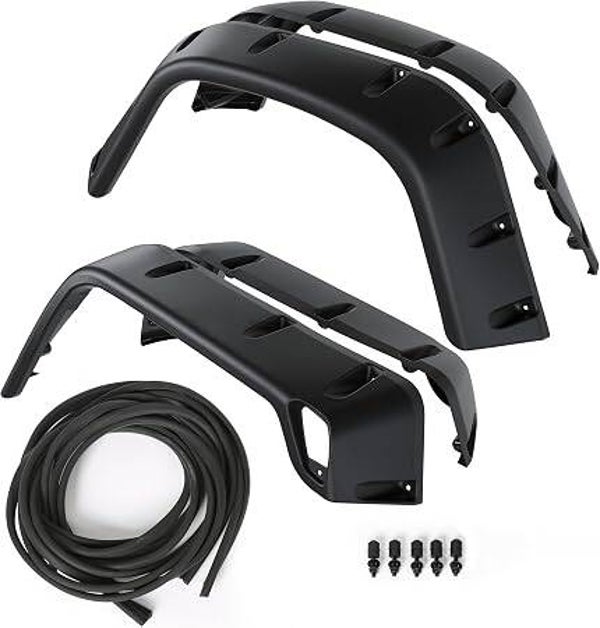 ALMULOO Fender Flares Compatible with 1997-2006 Jeep Wrangler TJ 2004-2006 Wrangler LJ, Smooth Pocket-Riveted Extended Style Wheel Protector Textured Black