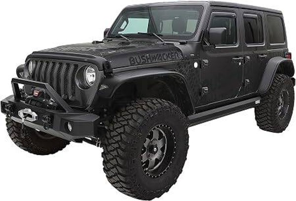 Bushwacker Jeep Flat Style Front & Rear Fender Flares | 4-Piece Set, Black, Textured Finish | 10923-07 | Fits 2018-2024 Jeep Wrangler JL (Excludes Rubicon)