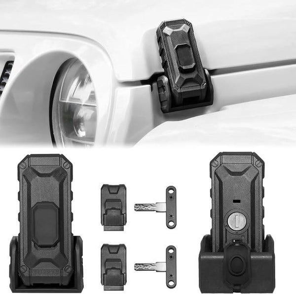 Locking Hood Latch With Keys, Jeep Compatible 2018-2025 Wrangler Jl Jlu 4Xe Gladiator Jt, Anti-Theft Lock Catch Accessories, Dust & Water Resistant, 1 Pair, Black