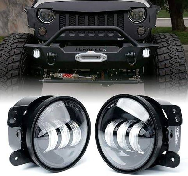 Xprite 4-Inch LED Fog Lights 60W High-Intensity Off-Road Fog Lamp for Driving, DOT Approved Replacement Compatible with 2007-2018 Jeep Wrangler Unlimited JK | High-Intensity, 2800LM, IP67 Waterproof, DOT Approved, Plug N Play