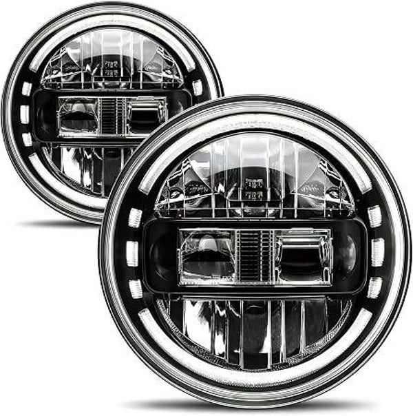 AUDEXEN 7 Inch Led Headlights DOT Approved Round Headlight with DRL Low Beam and High Beam Compatible with Jeep Wrangler JK JKU LJ CJ TJ 1997-2018 Headlamps - Exclusive Patent (Black)