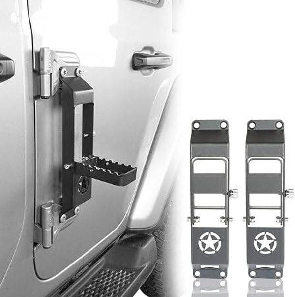 Hooke Road Door Hinge Steps Metal Folding Door Pedal w/Star Sign Compatible with Jeep Wrangler JL & Jeep Gladiator JT 2018 2019 2020 2021 2022 2023 2024 (Set of 2)