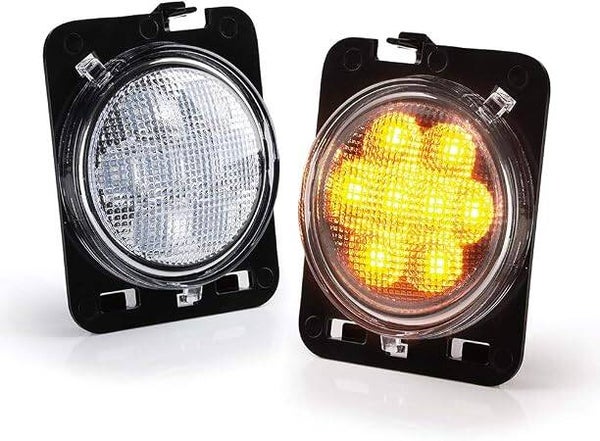 Xprite Amber LED Side Maker Lights Clear Lens Compatible with Jeep Wrangler JK JKU 2007 - 2018 Front Fender Flares Parking Lamp