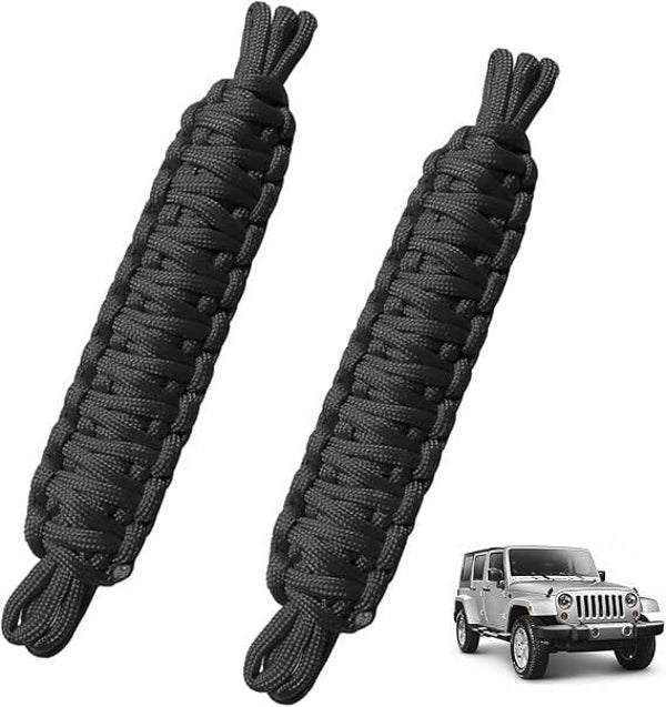 X Spring Car Door Limitin, 2 PCS Strength Hand Woven Paracord Limit Straps, Adjustable Durable Check Stopper Compatible with Jeep Wrangler CJ YJ TJ JK JKU JL, Black Automotive Replacement Parts