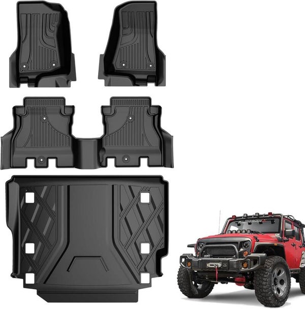 Oasisgalore Compatible for All Weather Floor Mats Cargo Liner for Jeep Wrangler JL 2018 2019 2020 2021 2022 2023 2024 2025 2026 Accessories 4 Door Sahara Rubicon without Subwoofer (Non JK or 4XE)