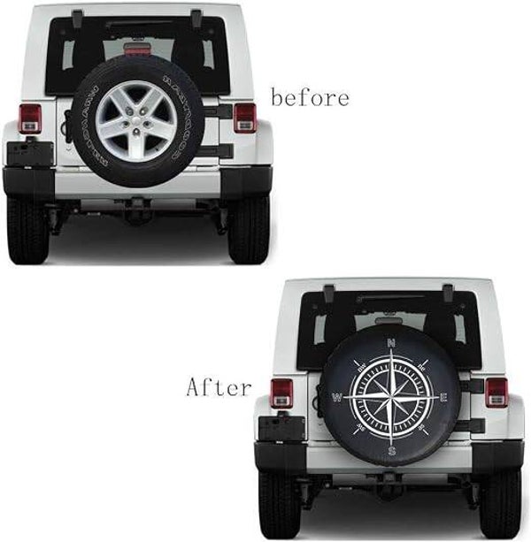 Spare Tire Cover,Weatherproof Vinyl Leather Wheel Cover for Jeep Wrangler Sahara,Hummer H3,Toyota FJ,Trailer, RV, SUV, Truck (32"-33" Compass Print)