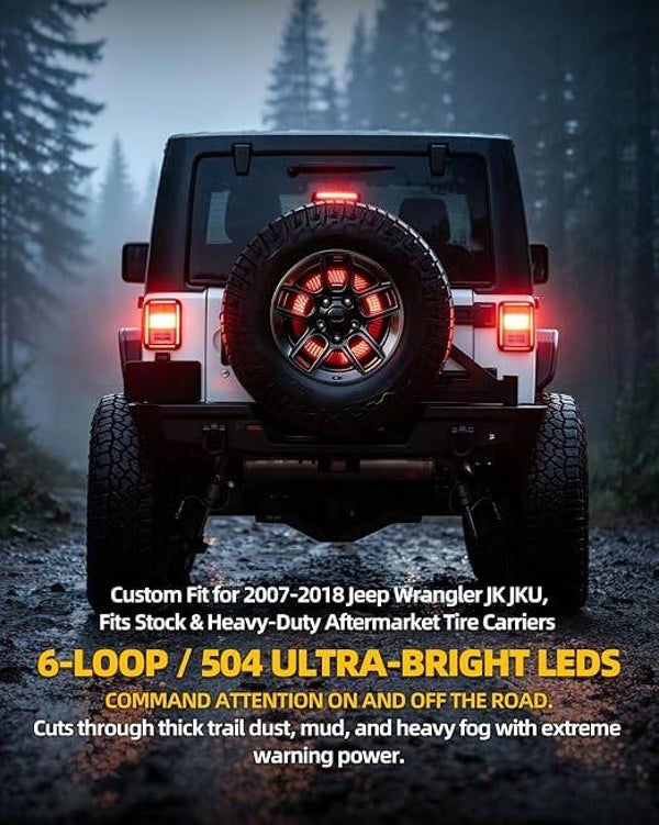 Spare Tire Brake Red LED Light for 2018-2025 Jeep Wrangler JL JLU, Plug-N-Play 405PCS LED Wheel Light, 3rd Third Brake Rear Tail Stop Light for Jeep Wrangler Accessories