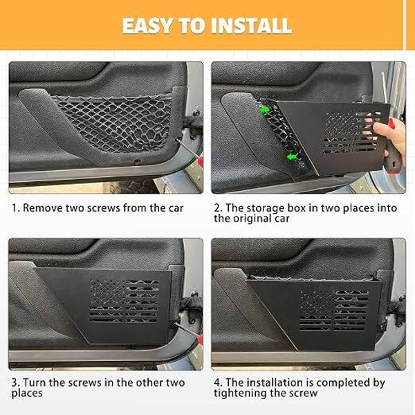 MAIKER OFF ROAD Metal Front Door Storage Box, Door Side Insert Organizer Box Pockets for 2007-2018 Jeep Wrangler JK 2/4 Door 2pcs(Black)