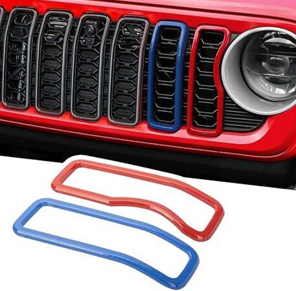 Front Grill Rings Frame for Jeep Wrangler JL JLU & Gladiator JT 2024 2025 | Grille Inserts Cover Trim, Blue&Red, Exterior Accessories