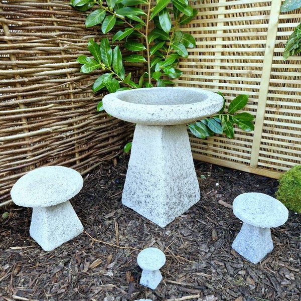 Weathered Grey Staddle Stone Bird Bath G
