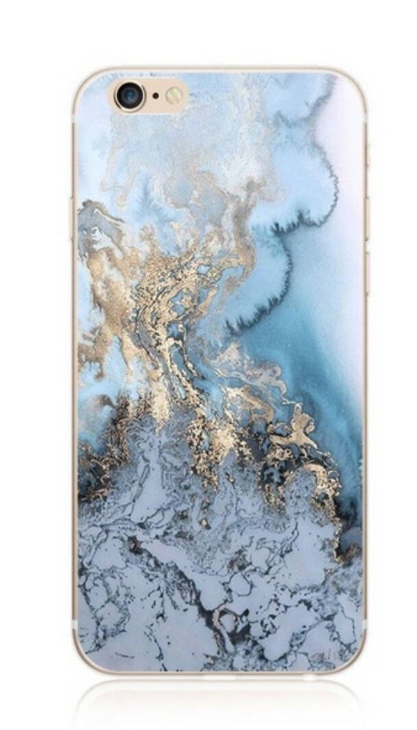 Marmer look Softcase (Baby blauw, grijs,goud)