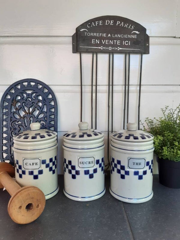 Franse aardewerk voorraadpotten CAFE SUCRE THE