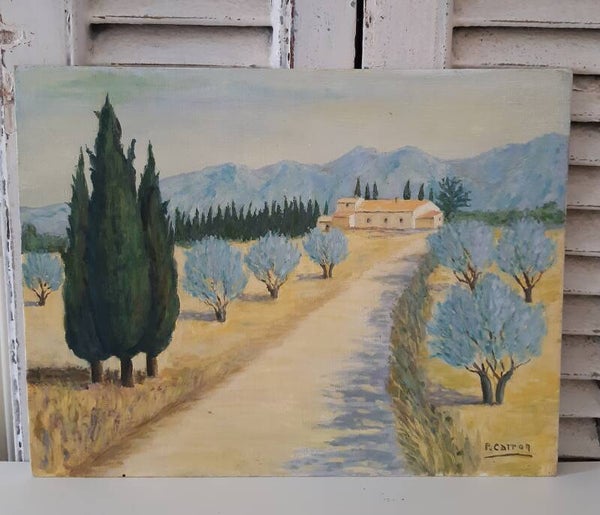 Leuk Frans schilderijtje Provence 'Mas dans les Alpilles'