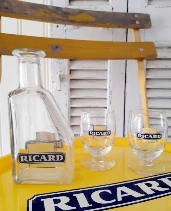 Ricard set carré jaune/karaf met 2 glazen