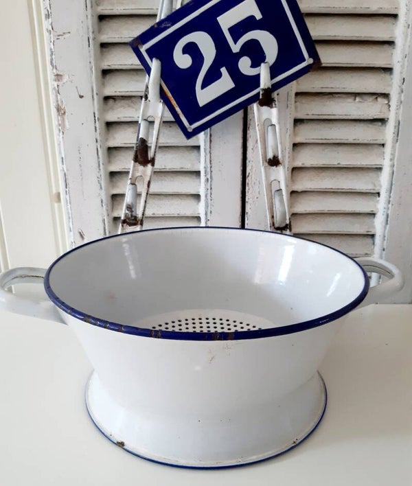 Franse Brocante grote wit Emaille Vergiet