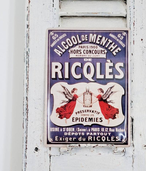 Frans nostalgisch reclamebordje ALCOOL de MENTHE de RICQLÈS