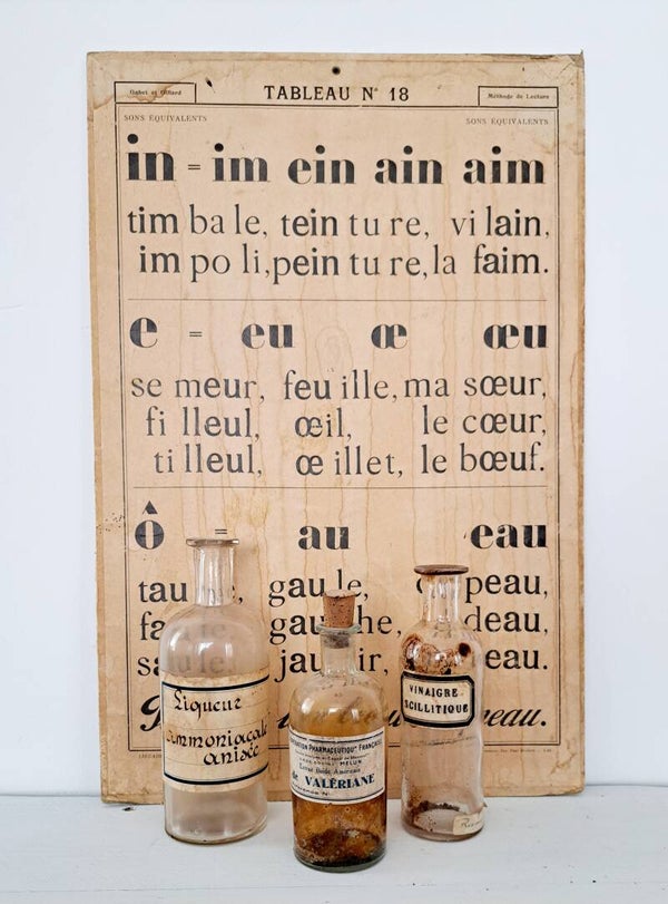 Oude franse schoolplaat TABLEAU N 17/18 Methode de Lecture