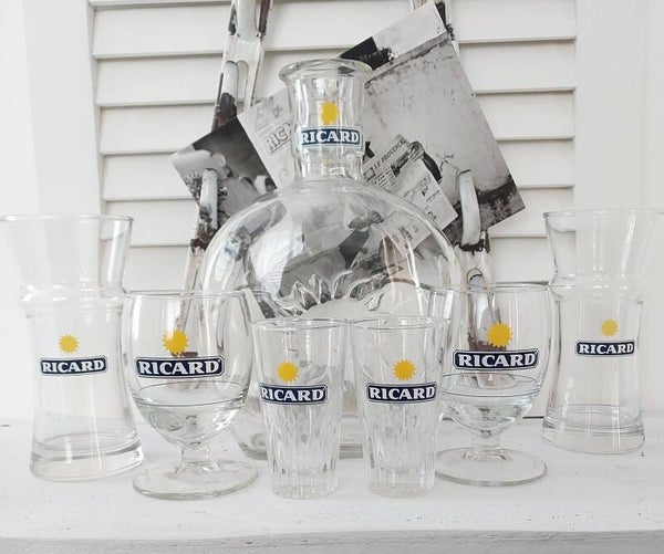 Mooie grote RICARD set karaf(1l) met 6 glazen soleil