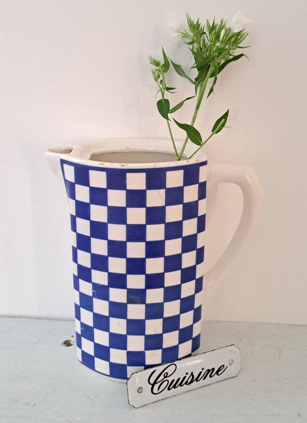 Franse blauw/wit geblokte aardewerk kan groot