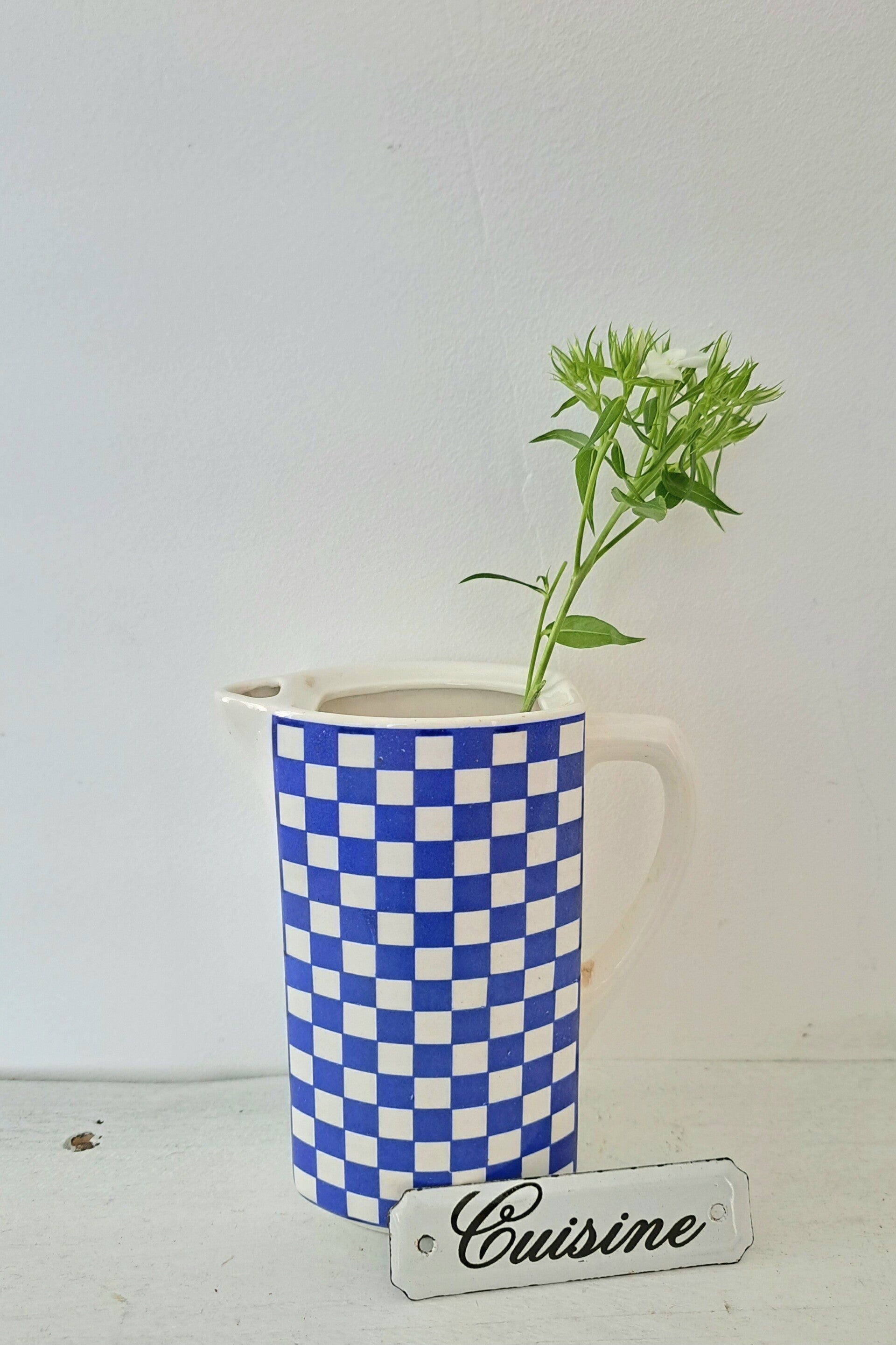 Franse blauw/wit geblokte aardewerk kan klein